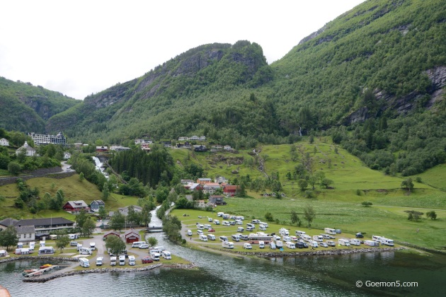 Aerial view of the Fjord Town Geiranger, Norway